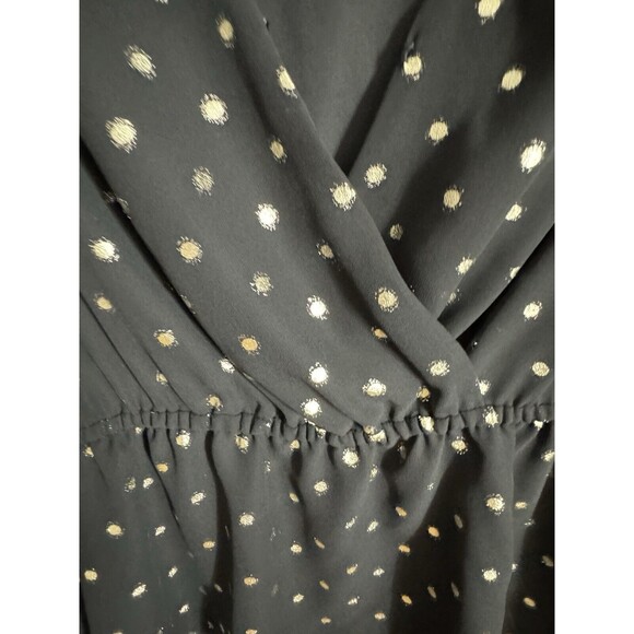 Isaac Mizrahi Black & Gold Polka Dot Blouse Top Shirt Petite Small GLAM EIGHTIES - Picture 4 of 9